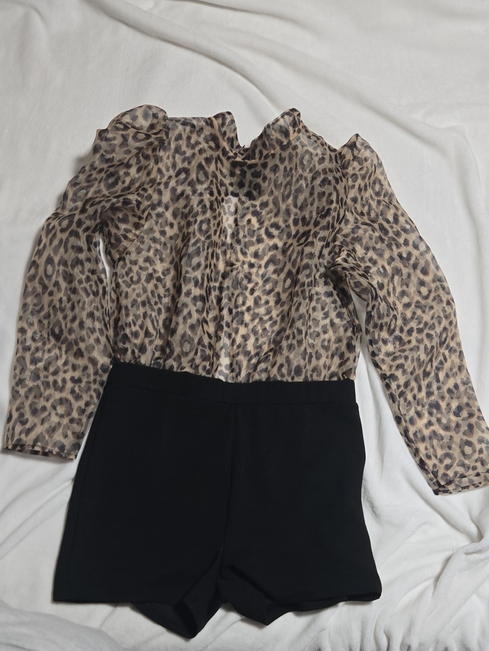 Fashion Nova Leopard Print Long-Sleeve Romper - Tan & Black